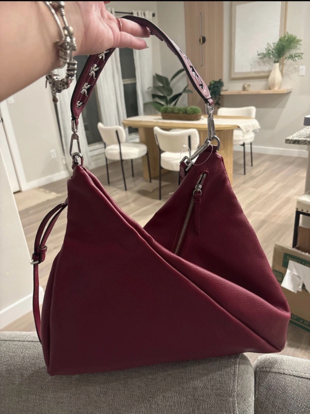 Calvin Klein Burgundy Folded Leather Shoulder Bag